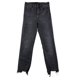 Kendall + Kylie Iconic High Rise Raw Hem Straight Leg Black Jeans SIZE 0/24